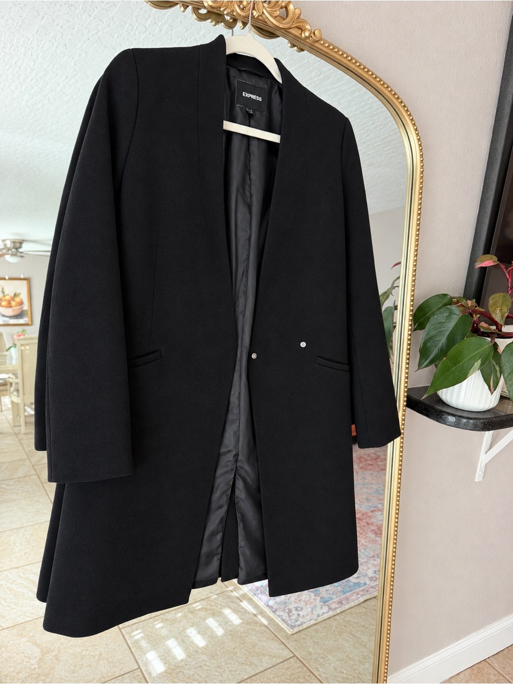 Express Black Open-Front Long Trench Coat
